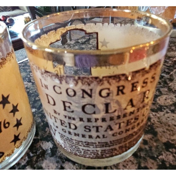 Set 2  Vintage Houze Art Glass 1970s Bicentennial Cocktail Rocks  LoBall Barware - Picture 2 of 3